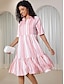 cheap Print Dresses-Women&#039;s Lapel Midi Dress Short Sleeve Geometric Print Bohemian