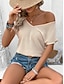 billige Bluser og skjorter til kvinner-Dame Bluse Blonde Hvit Kortermet Bohem Fritid V-hals Sommer