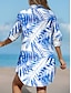 cheap Women&#039;s Blouses &amp; Shirts-Women&#039;s Shirt Blouse Leaf Button Print Vacation Long Sleeve Shirt Collar Blue Spring &amp;  Fall