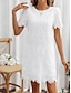 levne obyčejné šaty-Dámské Volnočasové šaty Bílé krajkové šaty s rukávy Mini šaty Krajka Na běžné nošení Tričkový Poloviční rukáv Bílá Barva