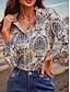 ieftine Bluze &amp; Cămăși Damă-Pentru femei Cămașă Bluză Floral Damasc Muncă Casual Buton Eliminat Imprimeu Bleumarin Manșon Lung Modă Afacere Clasic Guler în picioare Vară Primăvara &amp; toamnă