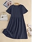 cheap Design Cotton &amp; Linen Dresses-Women&#039;s Linen Dress Cotton Summer Dress Midi Dress Pocket Casual Daily Crew Neck Short Sleeve Summer Spring Pink Navy Blue Plain