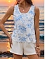 cheap Tank Tops &amp; Camis-Women&#039;s Tank Top Vest Cotton Floral Casual Beach Ruffle Print Blue Sleeveless Fashion Streetwear U Neck Summer