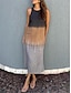 Χαμηλού Κόστους σχέδιο βαμβακερά &amp; λινά φορέματα-Γυναικεία Λινό Φόρεμα για τον ήλιο Ombre Στάμπα Στρογγυλή Ψηλή Λαιμόκοψη Μακρύ Φόρεμα Μάξι Φόρεμα Στυλάτο Καθημερινά Ημερομηνία Κοντομάνικο Καλοκαίρι