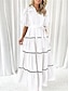 preiswerte schlichte Kleider-Damen Weißes Kleid Maxidress mit Schnürung Taste Verabredung Urlaub Strassenmode Maxi Hemdkragen Halbe Ärmel Schwarz Weiß Rosa Farbe