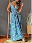 cheap Print Dresses-Women&#039;s Casual Dress A Line Dress Slip Dress Floral Leaf Print Strap Long Dress Maxi Dress Hawaiian Boho Daily Vacation Sleeveless Summer