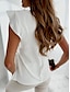 preiswerte Basic-Damenoberteile-Hemd Bluse Damen Schwarz Weiß Khaki Glatt Rüsche Strasse Täglich Modisch V Ausschnitt Regular Fit S