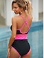 cheap One-piece swimsuits-Women&#039;s Swimwear One Piece Normal Swimsuit Patchwork Push Up Cross Color Block Plunge Vacation Beach Wear Bathing Suits