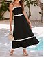 billige almindelige kjoler-kvinders sorte kjole a line maxi kjole blonde trim ferie strand spaghetti strop ærmeløs sommer