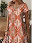 cheap Print Dresses-Women&#039;s Shift Dress Print V Neck Mini Dress Short Sleeve Summer