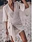 Χαμηλού Κόστους σχέδιο βαμβακερά &amp; λινά φορέματα-Γυναικεία Λευκό φόρεμα Φόρεμα πουκαμίσα Φόρεμα από βαμβακερό λινό Μίνι φόρεμα Σουρωτά Βασικό Καθημερινά Λαιμόκοψη V Μισό μανίκι Καλοκαίρι Άνοιξη Κίτρινο Ανθισμένο Ροζ Σκέτο