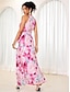 cheap Print Dresses-Women&#039;s Floral Maxi Dress Pink Chiffon Swing Dress Pleated Halter Neck Elegant Vacation Beach Wedding Guest Sleeveless Summer
