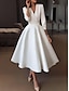 お買い得  ウェディングドレス-シンプルなウェディングドレス、小さな白いドレス、Aライン、Vネック、半袖、ティー丈、ドレープ付きサテンブライダルガウン、2024