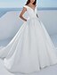 cheap Wedding Dresses-Wedding Dresses Ball Gown Off Shoulder V Neck Regular Straps Chapel Train Satin Bridal Gowns With Pleats Ruched 2024