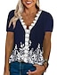 billige T-skjorter til kvinner-Dame T skjorte Blomstret Blonde Trykt mønster Feriereise Helg Mote Kortermet V-hals Hvit Sommer