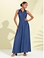 Χαμηλού Κόστους casual φόρεμα-γυναικείο αμάνικο μάξι φόρεμα indigo με κουμπιά