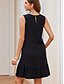 preiswerte schlichte Kleider-Damen schwarzes kleid Midikleid Rüsche Rüschensaum Party Elegant Vintage Rundhalsausschnitt Ärmellos Schwarz Farbe