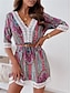 cheap Print Dresses-Women&#039;s Floral Color Block Lace Patchwork V Neck Mini Dress Bohemia Vintage Daily Vacation 3/4 Length Sleeve Summer
