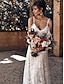 baratos Vestidos de Casamento-Vestidos de noiva De Baile Ombro a Ombro Decote V Alças Regulares Cauda Corte Cetim Vestidos de noiva Com Pregas Franzido 2024