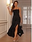abordables robe soirée-Robe Maxi Femme robe noire Sans Manches Eté - Elégant A Lanières Drapée Cuisse fendue Satin Noir S M L XL XXL