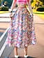 cheap Chiffon Skirts-Women&#039;s Skirt Swing Midi Skirts Chiffon Print Color Block Floral Date Casual Daily Spring &amp; Summer Chiffon Elegant Fashion Yellow Pink