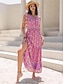 Χαμηλού Κόστους Print Φορέματα-Γυναικεία Σιφόν Φόρεμα σε γραμμή Α Φλοράλ Συνδεμένο Λαιμόκοψη V Μακρύ φόρεμα Βίντατζ Μπόχο Διακοπές Αμάνικο Καλοκαίρι