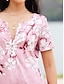 olcso Női pólók-Női Póló Henley ing Virágos Hétköznapi Napi Nyomtatott Rubin Rövid ujjú Szüret Tunikák V-alakú