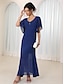 billige almindelige kjoler-Dame A Linje Kjole Maxikjole Chiffon Drapering Fest Elegant V-hals Kortærmet Flæseærme Mørkeblå Farve
