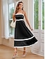 رخيصةأون فساتين عادية-نسائي فستان اسود فستان طويل تقليم الدانتيل أنيق حمالات سباكيتي بدون كم أسود اللون