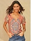olcso Női pólók-Női Póló Henley ing Grafika Napi Hétvége Gomb Kivágott Nyomtatott Rubin Rövid ujjú Alap V-alakú
