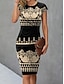 billige Kjoler med tryk-Dame Geometrisk Trykt mønster V-hals Mini kjole Kortærmet Sommer