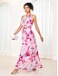 cheap Print Dresses-Women&#039;s Floral Maxi Dress Pink Chiffon Swing Dress Pleated Halter Neck Elegant Vacation Beach Wedding Guest Sleeveless Summer