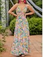 cheap Print Dresses-Women&#039;s Casual Dress A Line Dress Slip Dress Floral Leaf Print Strap Long Dress Maxi Dress Hawaiian Boho Daily Vacation Sleeveless Summer