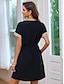 cheap Plain Dresses-Women&#039;s Black Dress Mini Dress Tassel Fringe Lace Streetwear Casual V Neck Short Sleeve Black Color