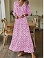 abordables Robes à motifs-Femme Robe casual Floral Imprimer Col V robe longue mode du quotidien Rendez-vous Manches 3/4 Eté