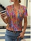 abordables T-shirts Femme-Femme Tops d&#039;été Casual du quotidien Mode Manche Courte Col fendu Rose Claire Eté