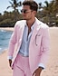ieftine Costume-seersucker costume de nuntă pe plajă pentru bărbați, roz, albastru deschis, culoare uni, 2 piese, potrivire standard, un singur piept, doi nasturi 2024