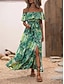 cheap Print Dresses-Women&#039;s Casual Dress A Line Dress Floral Leaf Split Print Off Shoulder Long Dress Maxi Dress Boho Date Vacation 3/4 Length Sleeve Summer