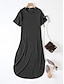 זול שמלות פשוטות-בגדי ריקוד נשים שמלת קז&#039;ואל שמלה ארוכה שמלת מקסי כיס מפוצל פגישה (דייט) סגנון רחוב מקסי צווארון עגול קצר שרוולים קצרים שחור יין כחול נייבי צבע