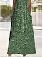 levne šaty s vintage potiskem-dámské patchworkové knoflíkové vintage šaty dlouhé šaty maxi šaty květinové v výstřih bez rukávů léto jarní zelené
