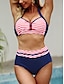 preiswerte Bikini-Sets-Damen Normal Badeanzug Bikinis 2 Stück Kurze Hosen Bademode Gestreift Strandbekleidung Sommer Badeanzüge