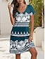 Χαμηλού Κόστους Print Φορέματα-Γυναικεία Φόρεμα ριχτό Φλοράλ Στάμπα Λαιμόκοψη V Μίντι φόρεμα Κομψό Βίντατζ Διακοπές Κοντομάνικο Καλοκαίρι