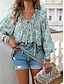 cheap Women&#039;s Blouses &amp; Shirts-Women&#039;s Shirt Blouse Floral Lace up Print Vacation Beach Casual Boho Long Sleeve V Neck Pink Summer