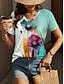 cheap Women&#039;s T-shirts-Women&#039;s T shirt Tee Daily Print Blue Short Sleeve Vintage Fashion V Neck Summer