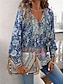 abordables Blusas y camisas de mujer-Mujer Camisa Blusa Floral Acordonado Estampado Vacaciones Playa Casual Boho Manga Larga Escote en Pico Rosa Verano