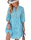 cheap Plain Dresses-Women&#039;s White Lace Dress with Sleeves Mini Dress Lace Embroidered Work Date Vacation Basic Ethnic V Neck White Blue Orange Color