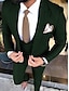 זול חליפות-חליפות נשף ירוקות לגברים סתיו חליפות חתונה 3 חלקים בצבע אחיד בהתאמה אישית עם שני כפתורים חד חזה 2024