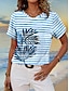abordables Camisetas de mujer-Mujer Camiseta A Rayas Plantas Estampado Fin de semana Hawaiano Manga Corta Cuello Barco Azul Piscina Verano
