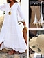 Χαμηλού Κόστους Γυναικεία-γυναικείο λευκό φόρεμα με λουλούδι ψάθινο καπέλο βελονάκι φλοράλ σκουλαρίκια 4 τμχ πουκάμισο φόρεμα casual φόρεμα μάξι μακρύ φόρεμα βολάν κουμπί βασικό καθημερινό v λαιμόκοψη 3/4 μακρυμάνικο μανίκι καλοκαίρι άνοιξη διακοπές φόρεμα παραλίας