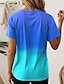 billige T-skjorter til kvinner-Dame T skjorte Nyanse Fargegradering Daglig Ferie Feriereise Blå Kortermet Stilfull Crew-hals Sommer